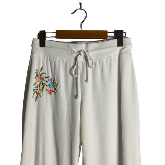 BCBGMAXAZRIA Women's Ivory Velour Floral Sequence Embroidered Pants - Picture 2 of 9